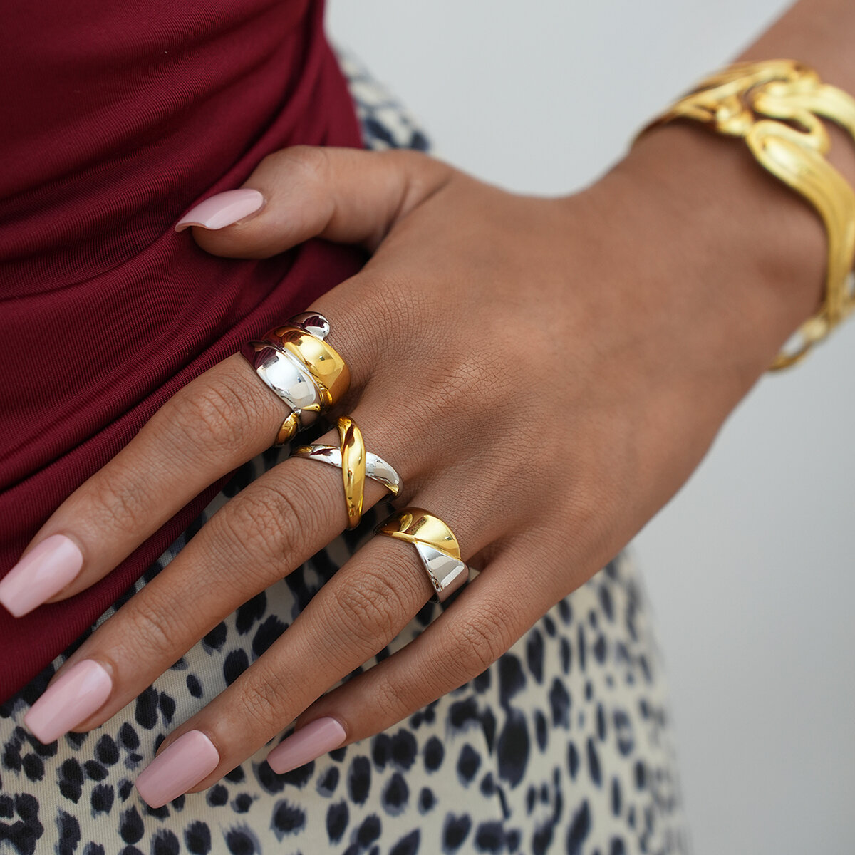 1 Piece  Simple Irregular Shape Stainless Steel Waterproof   Gold Color  Women's Statement Rings