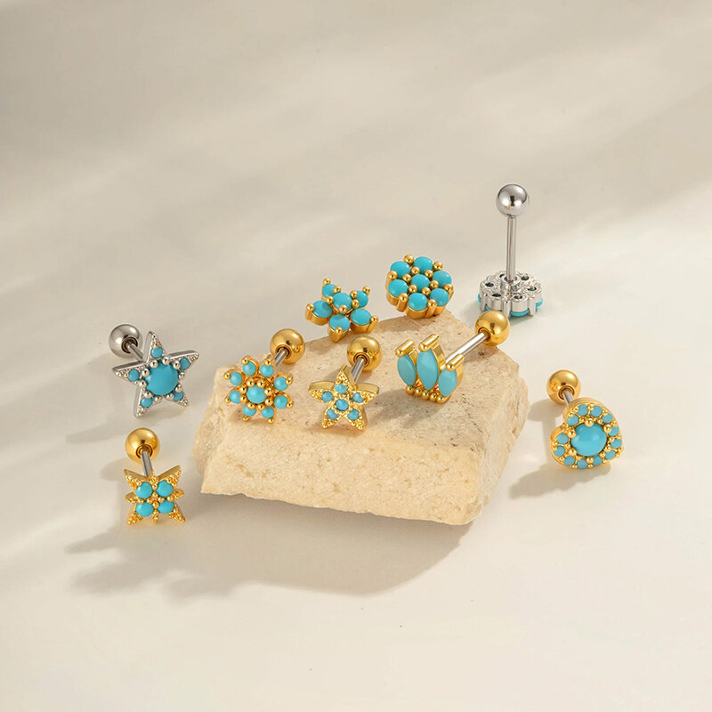 1 stuk koperen gouden natuurlijke stenen piercing oorbel