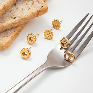 1 Pair Cute Doughnut Stainless Steel Waterproof Gold Color Women's Stud Earrings h5 Picture5
