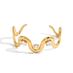 1 Piece Luxurious Curve Shape Stainless Steel Waterproof Gold Color Zircon Women's Cuff Bracelets h5