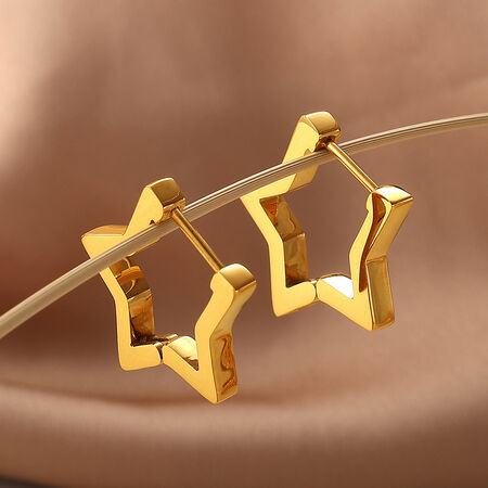 1 Pair Star Shape Stainless Steel Waterproof Gold Color Hoop Earrings