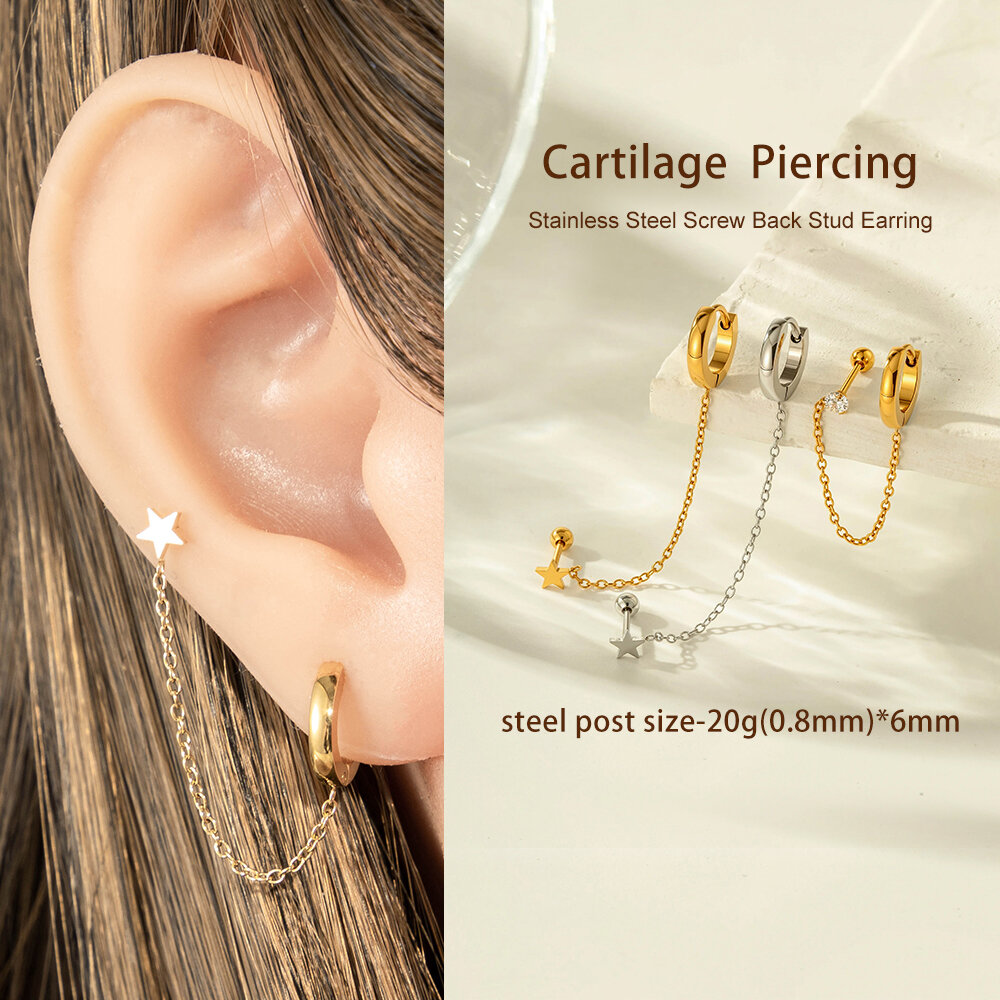 1 Piece Simple Star Circle Gold Color Zircon Piercing Earring h5 Picture4