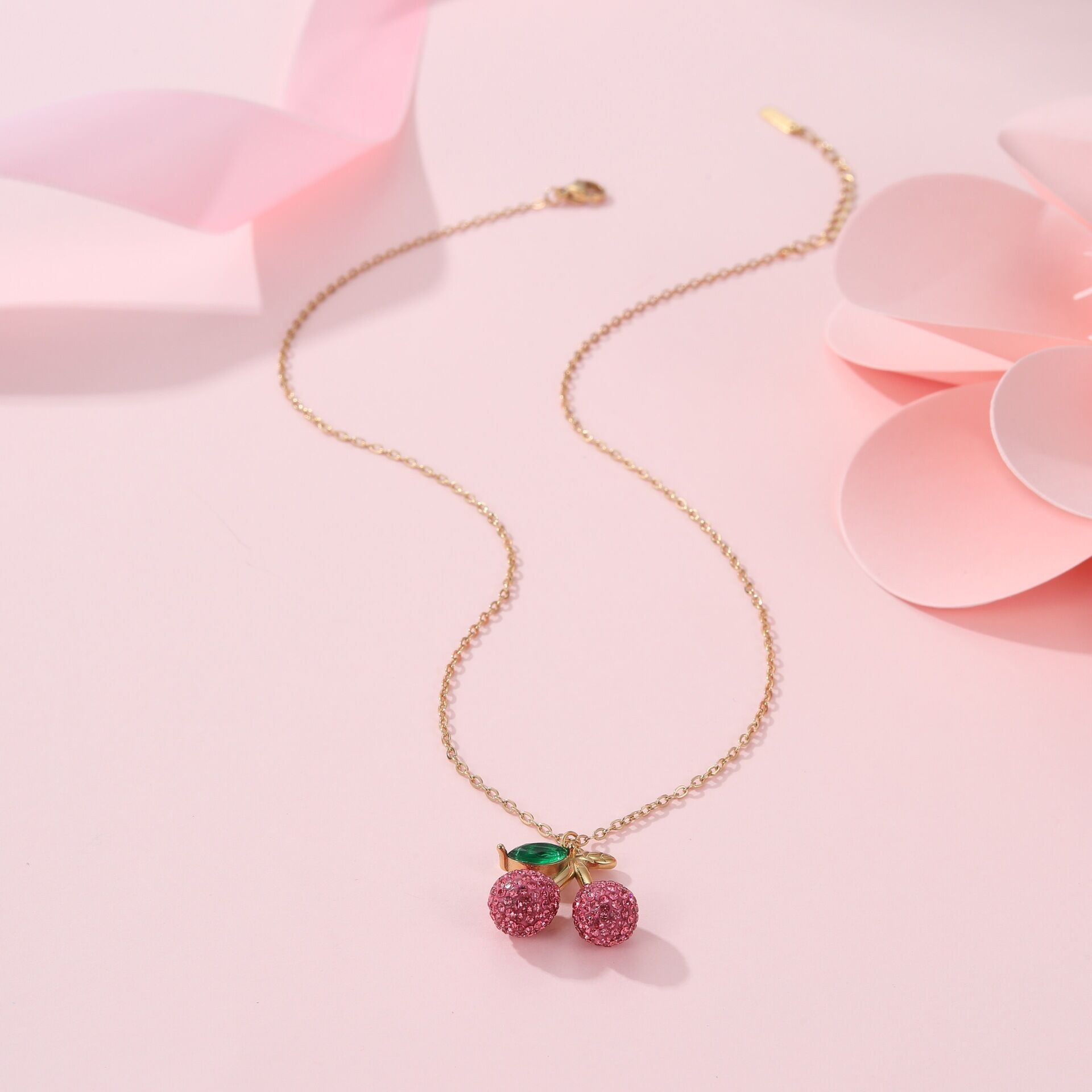 1 Piece Luxurious  Sweet Cherry Stainless Steel Waterproof   Gold Color  Women's Pendant Necklaces h5 Picture4