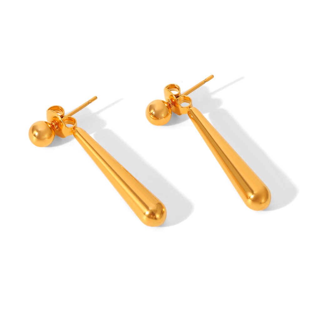 1 paire de boucles d'oreilles à clous en acier inoxydable étanche couleur or, en forme de goutte