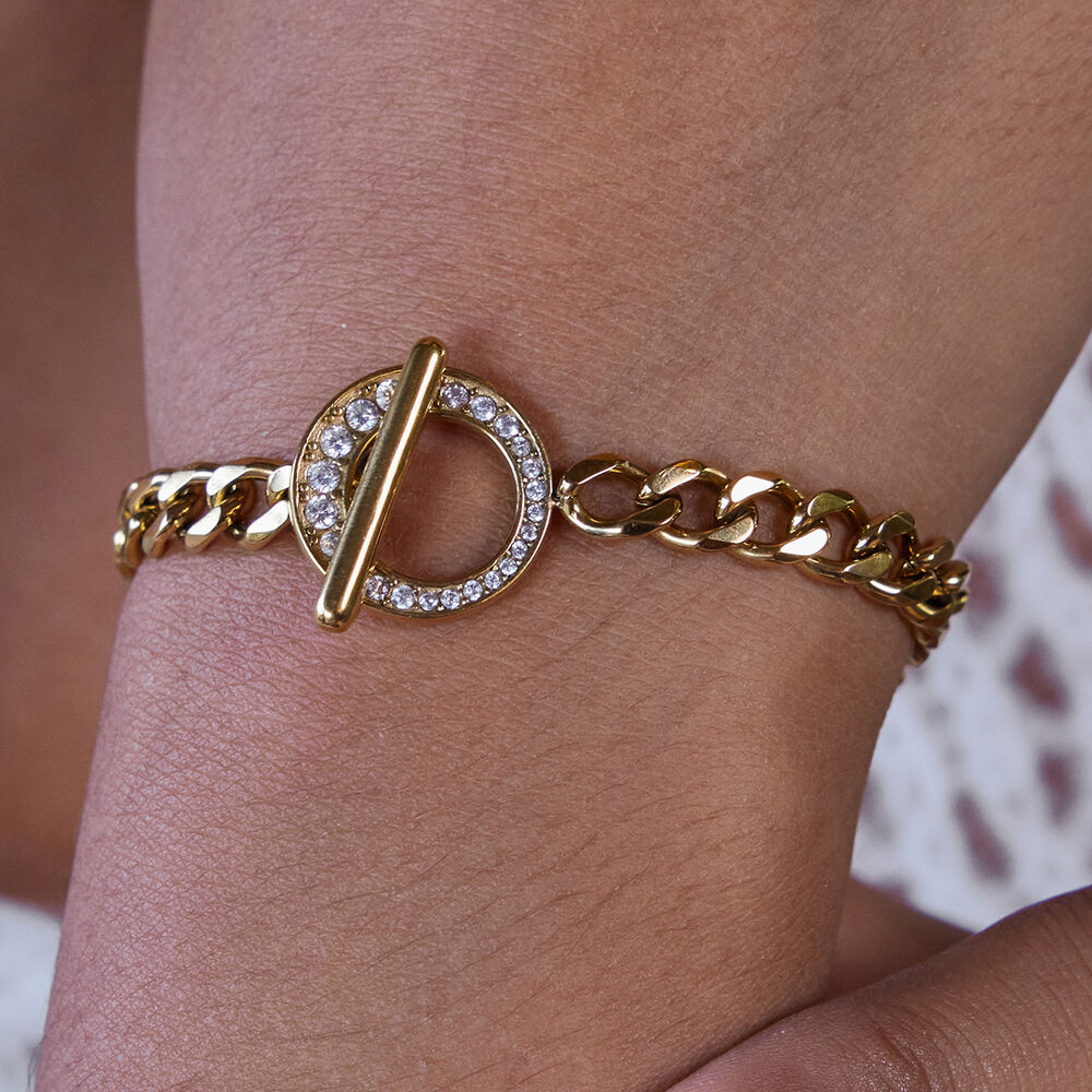1 Piece Luxurious OT Zircon Chain Stainless Steel Waterproof Gold Color Women's Chain Bracelets Picture5