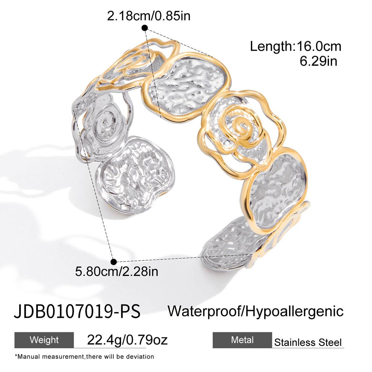 1 stuk roségouden en zilverkleurige, waterdichte roestvrijstalen damesarmband 