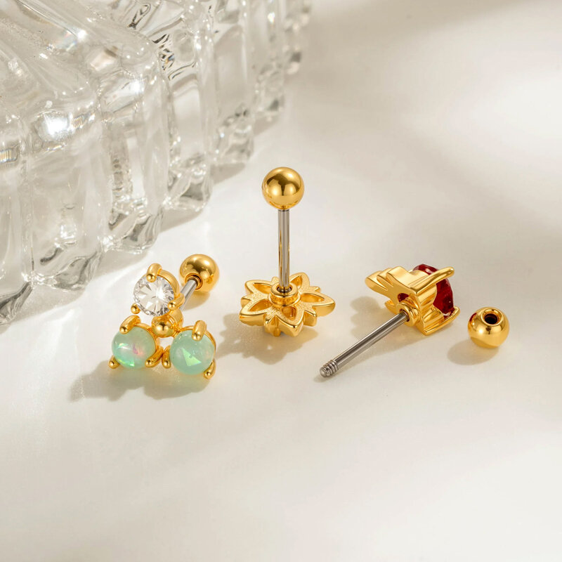 1 Adet Çiçek Yıldız Bakır Altın Rengi Zirkonyum Piercing Küpe 2