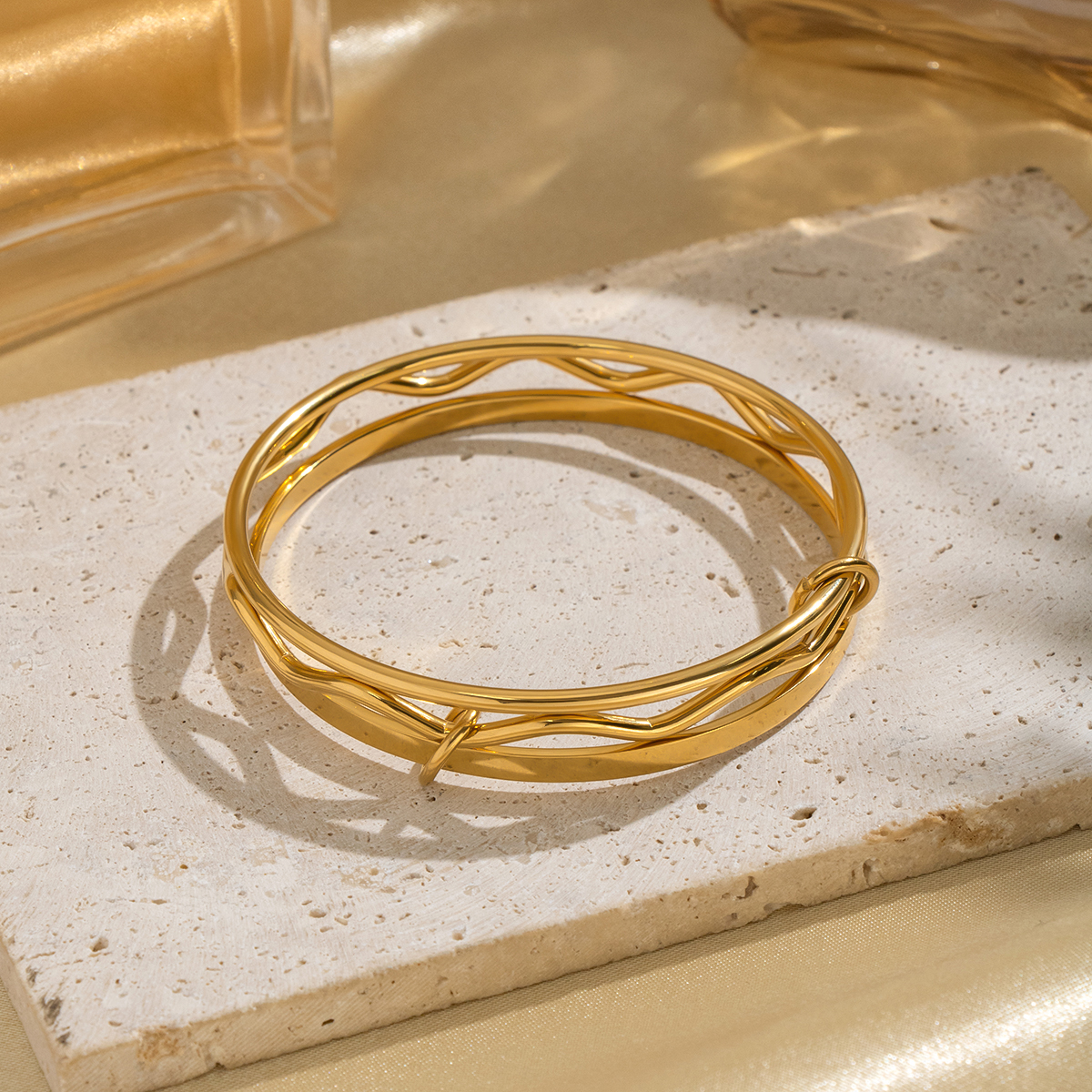 Circle Stainless Steel Waterproof Gold Color Bangles