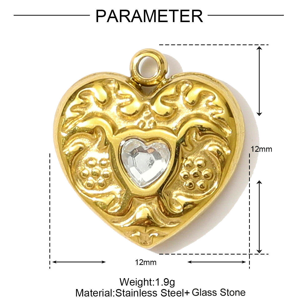 1 Piece Luxurious Heart Stainless Steel Waterproof Gold Color Women's Pendants Picture2