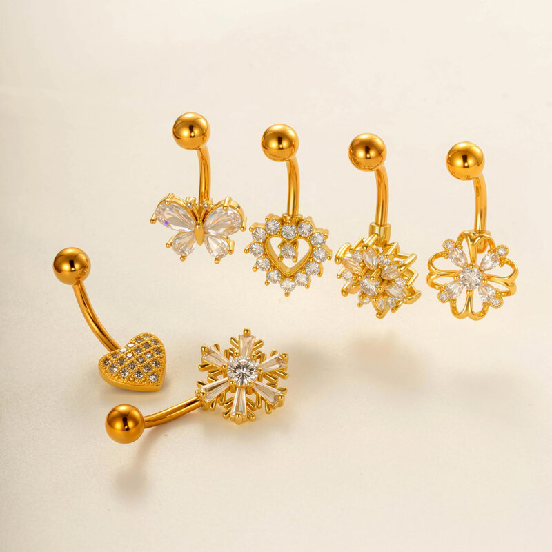 1 Piece Delicate Butterfly Copper Gold Color Zircon Navel Piercings