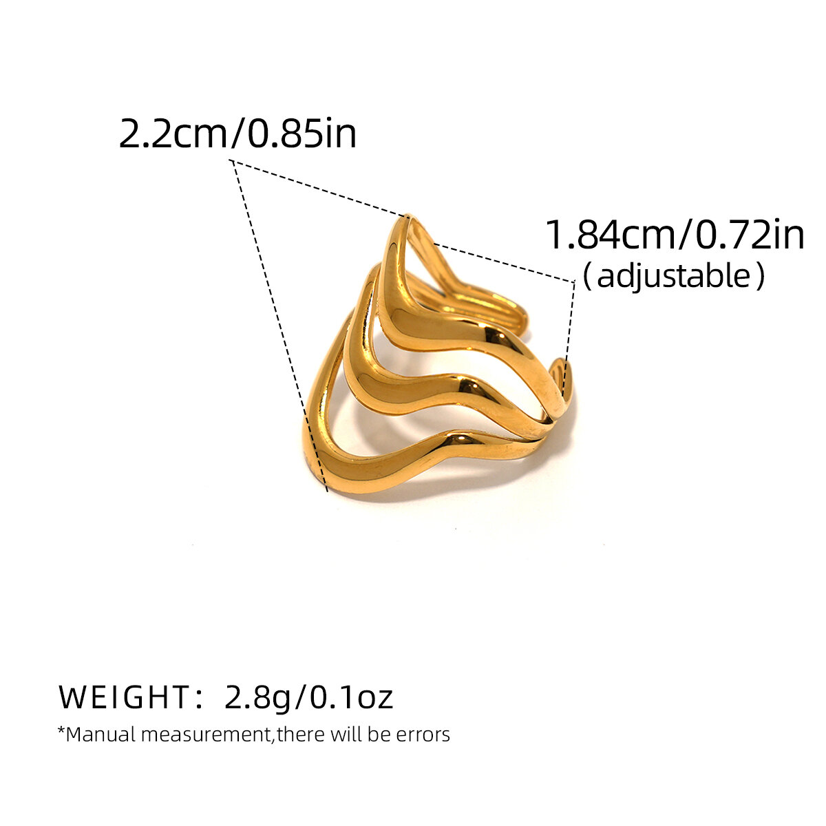 1 Piece Simple  Retro Irregular Shape Stainless Steel Waterproof  Gold Color Women's Statement Rings h5 Picture2