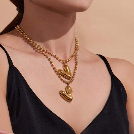 Minimalist Heart Stainless Steel Waterproof Gold Color Women's Pendant Necklaces