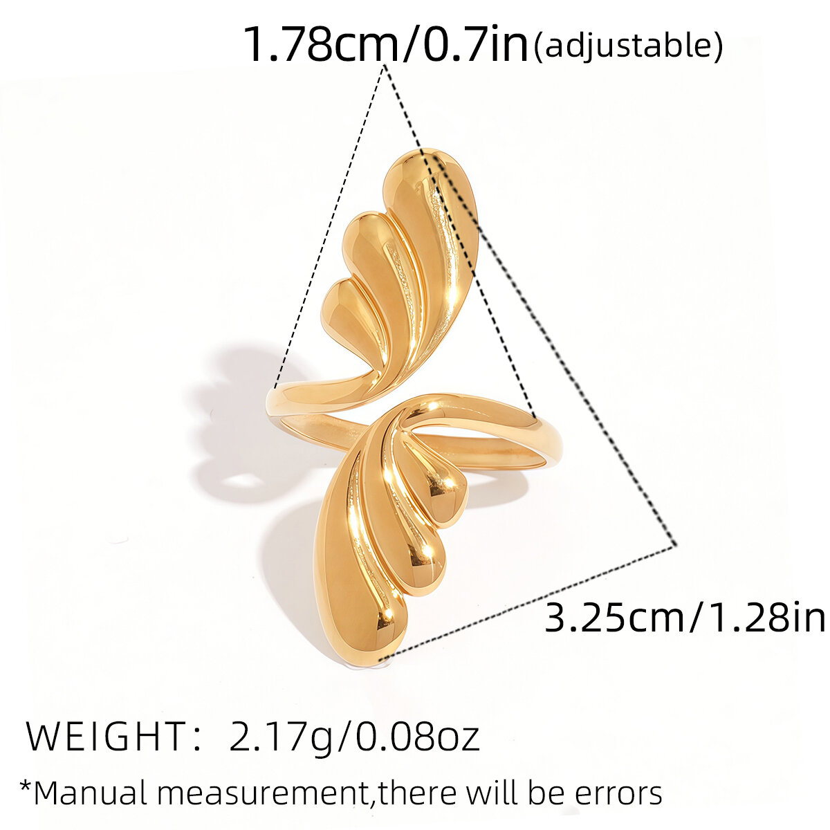 1 Piece Designable Irregular Shape Stainless Steel Waterproof Gold Color Statement Rings h5 Picture2