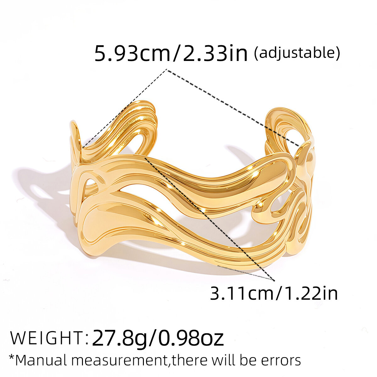 1 Piece Simple  Retro Irregular Shape Stainless Steel Waterproof   Gold Color  Women's Bangles Picture2