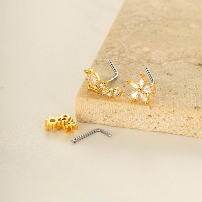 1 Piece Flower Butterfly Copper Gold Color Zircon Nose Stud h5 Picture3