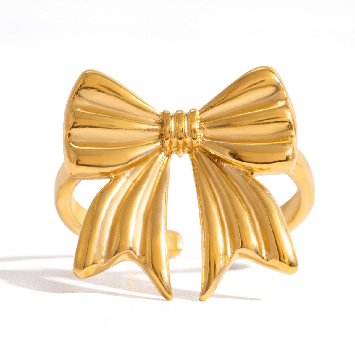 1 Piece Exquisite Bow Knot Stainless Steel Waterproof Gold Color Statement Rings h5