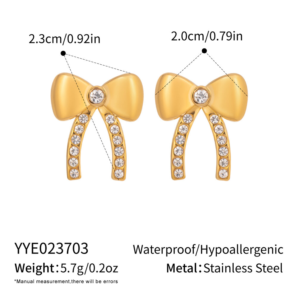1 Pair Elegant Bow Knot Stainless Steel Waterproof Gold Color Stud Earrings