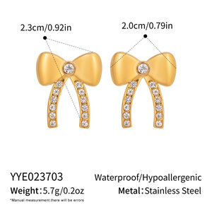 1 Pair Elegant Bow Knot Stainless Steel Waterproof Gold Color Stud Earrings h5