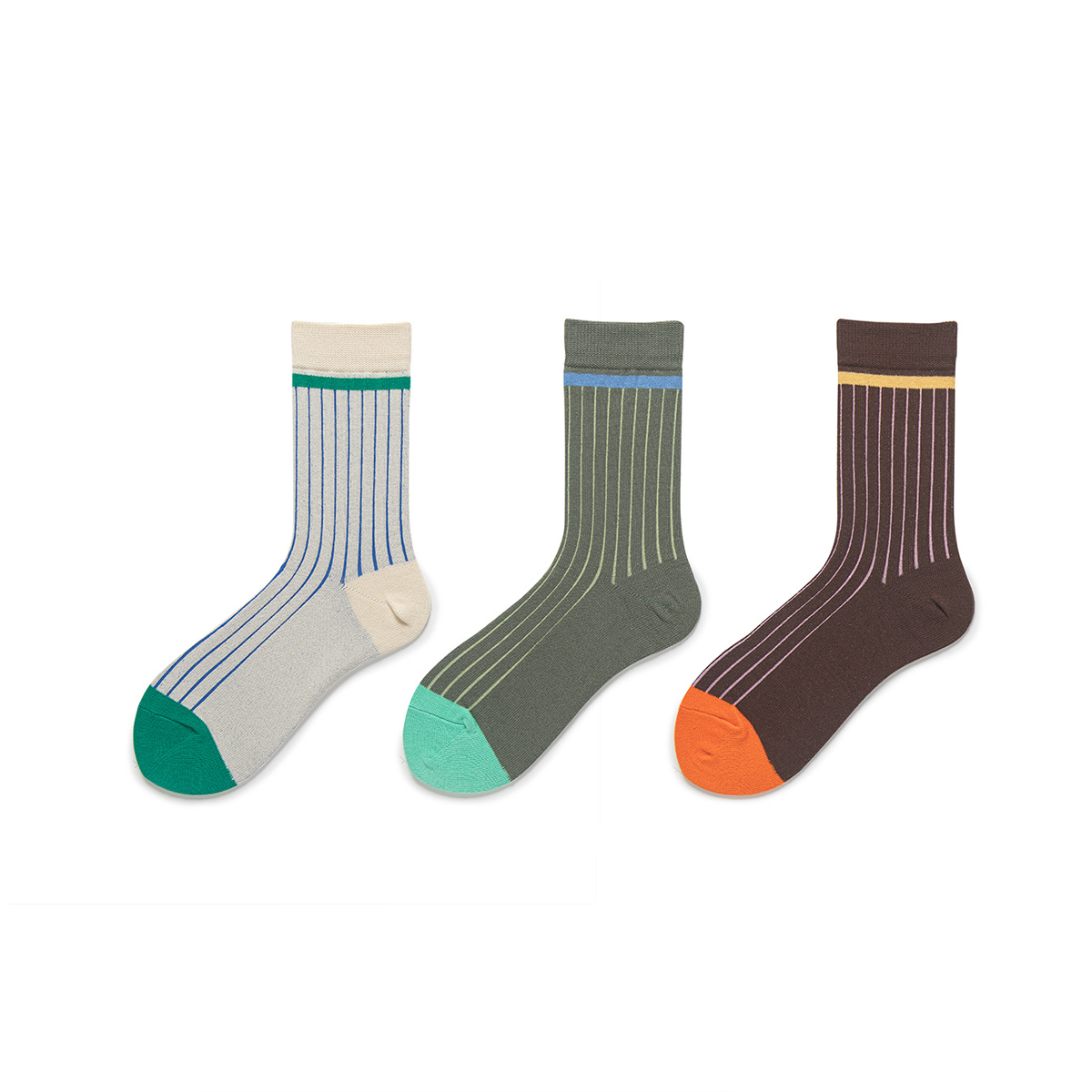 1 Pair Assorted Colors Stripe Cotton Women's Mid-Calf Socks h5 Picture2