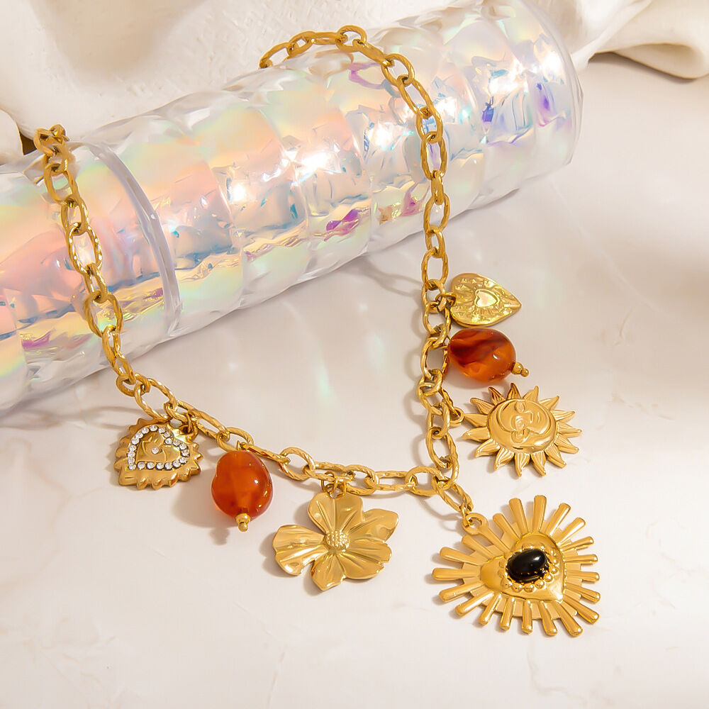 1 Piece DIY Flower Heart Sun Stainless Steel Waterproof Women's Pendant Necklaces h5Picture3