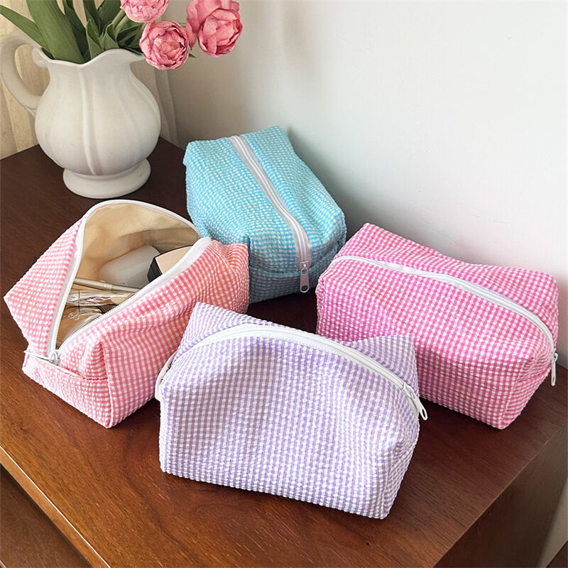 1 Piece Simple Classic Lace - trimmed Checkered Large Polyester Women's Makeup Bags