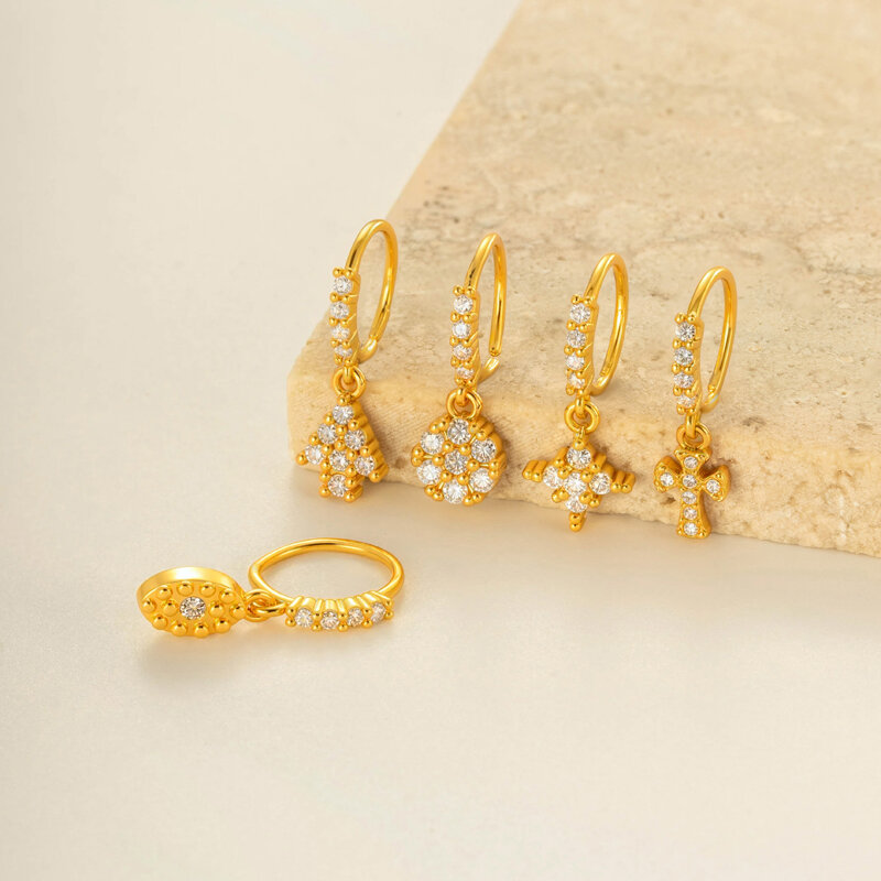 1 Piece Cross Copper Gold Color Zircon  Nose Stud