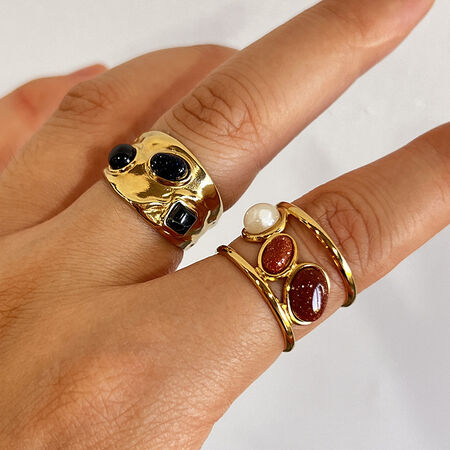 1 Piece Retro Irregular Shape Stainless Steel Waterproof Gold Color Natural Stone Ring