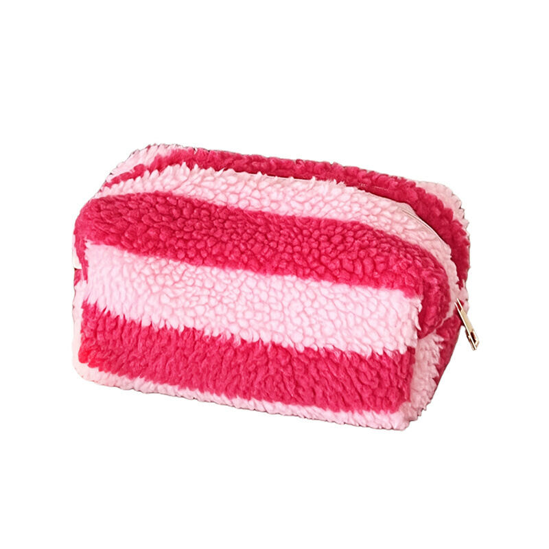 1 Piece Simple Classic Red Striped Plush Women's Makeup Bags Picture6