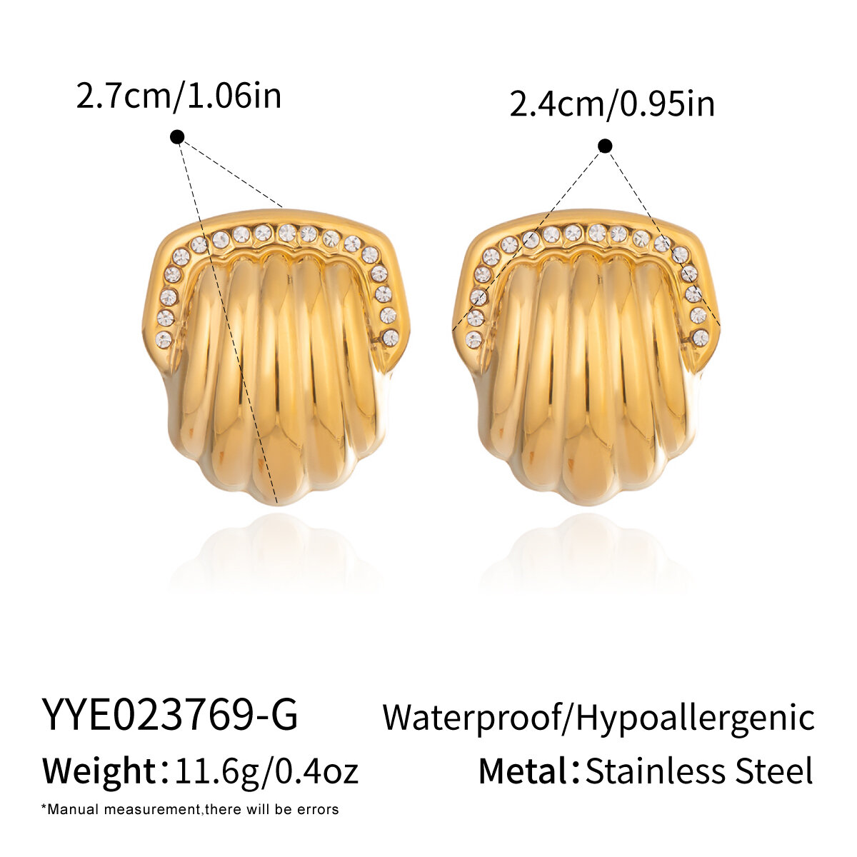 1 Paar muschelförmige, wasserdichte Ohrstecker aus Edelstahl in Goldfarbe 