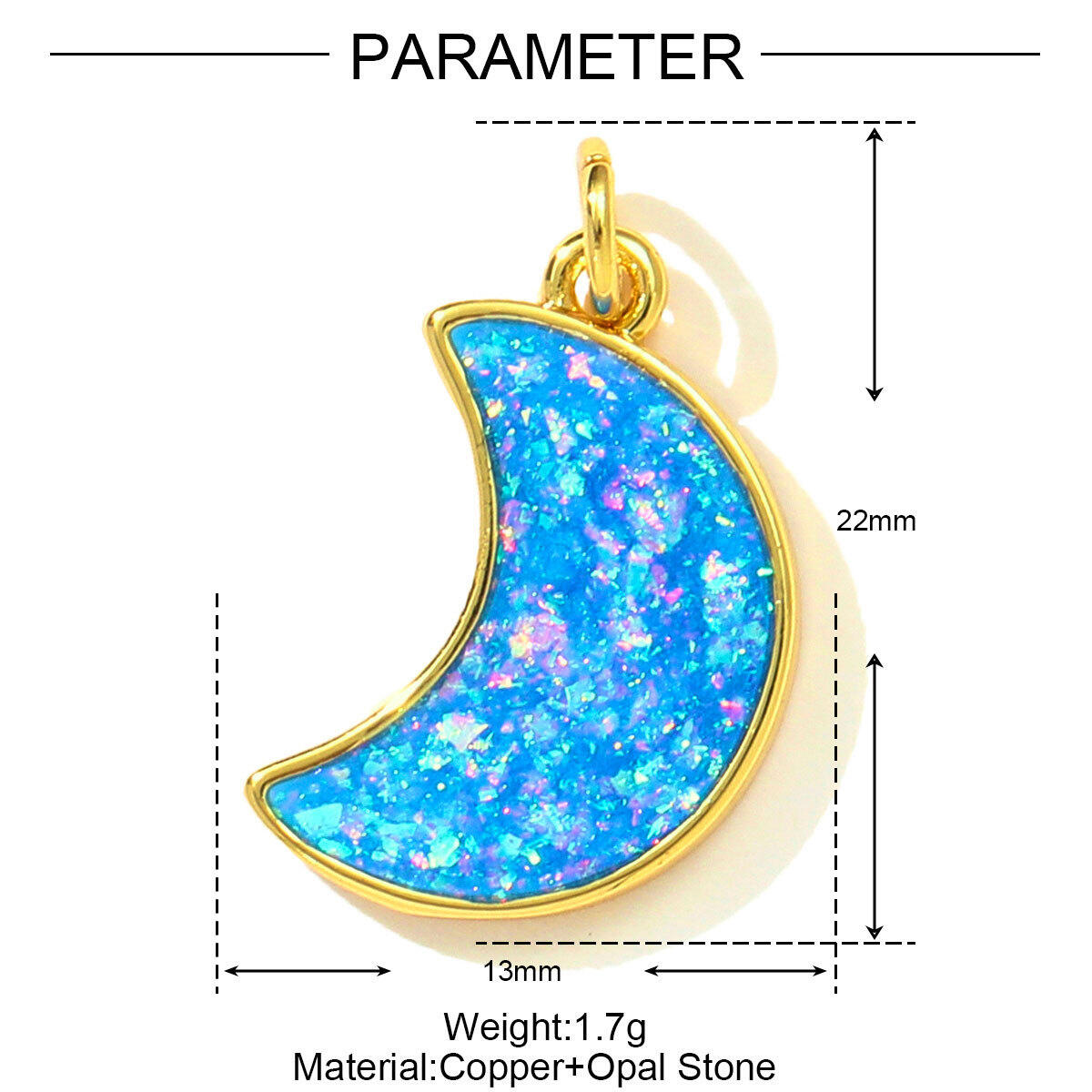 1 Stück Romantischer Opal-Mond-Anhänger aus Edelstahl, wasserdicht, goldfarben, für Damen Bild2