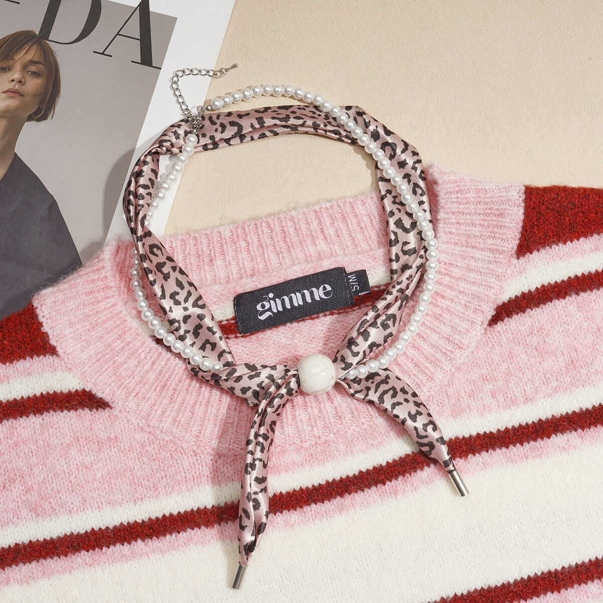 1 stuk retro luipaardprint stoffen sjaalketting Afbeelding3
