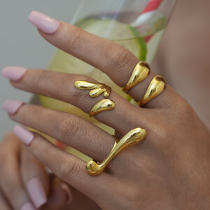 1 Piece Simple Daily Irregular Shape Stainless Steel Waterproof Gold Color Women's Statement Rings h5 Picture3