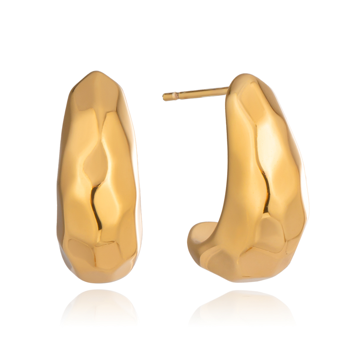 1 Pair Hammer Pattern Stainless Steel Waterproof Gold Color Stud Earrings h5 Picture6