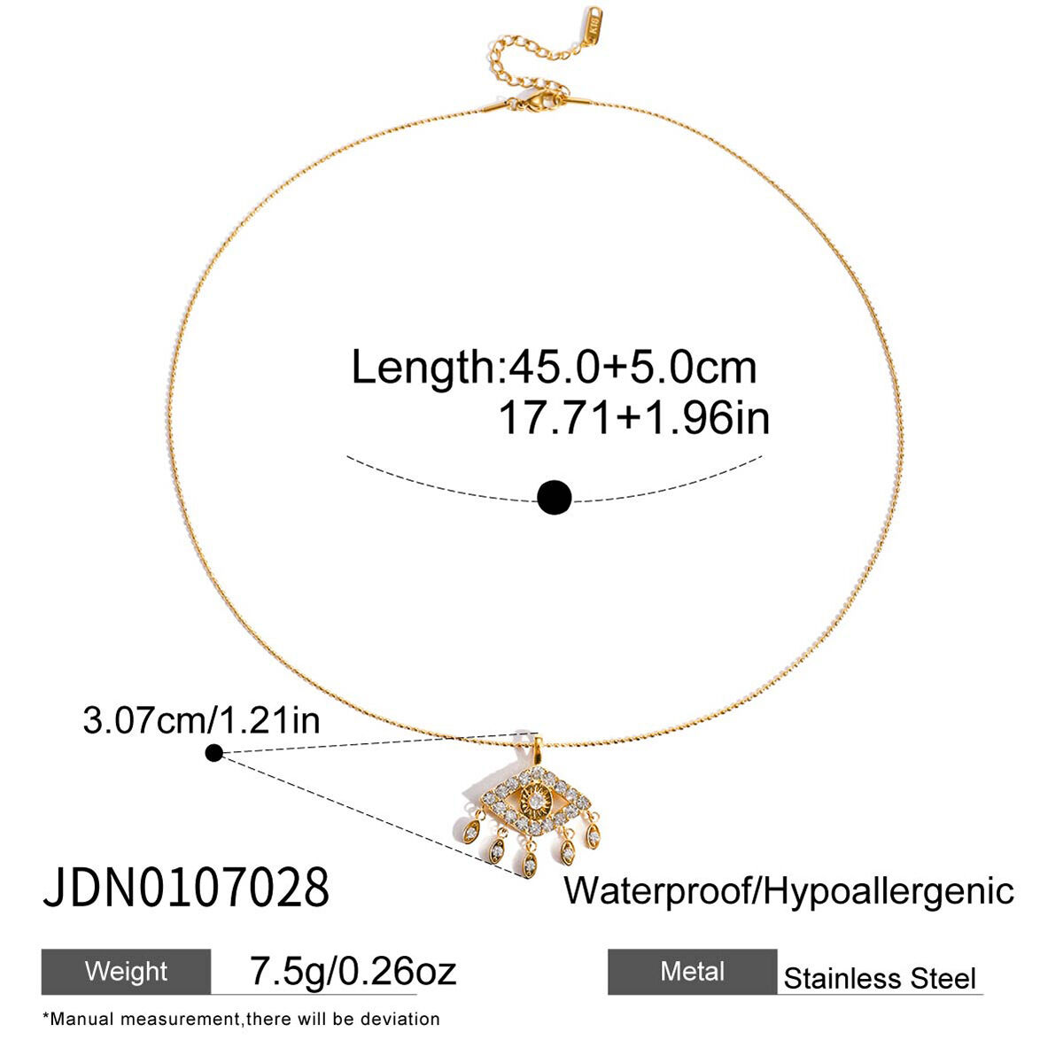 1 Piece Opulent Devil's Eye Stainless Steel Waterproof Gold Color Zircon Women's Pendant Necklaces h5 Picture2