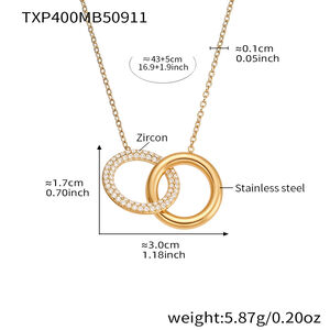 Simple Double Circle Stainless Steel Waterproof Gold Color Zircon Women's Jewelry Sets h5