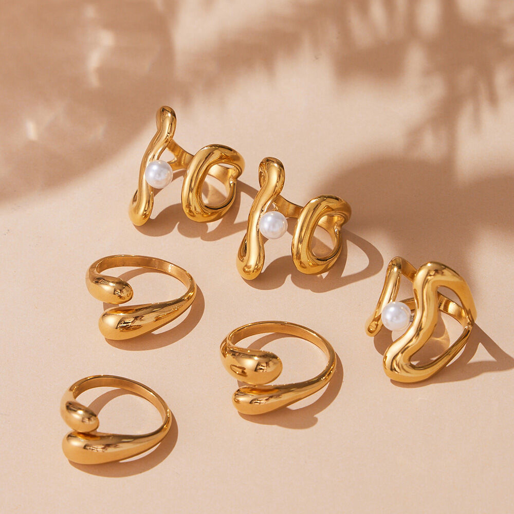 1 Piece Classic Irregular Shape Stainless Steel Waterproof Gold Color Statement Rings Picture2
