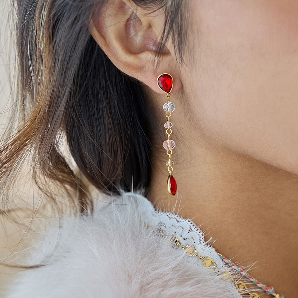1 Pair Luxurious Red Droplet Stainless Steel Waterproof Gold Color Women's Drop Earrings 2