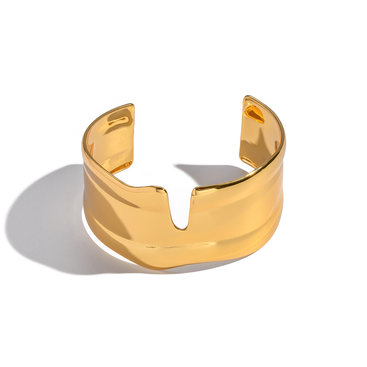 1 Piece Solid Color Stainless Steel Waterproof Gold Color Cuff Bracelet h5 Picture5