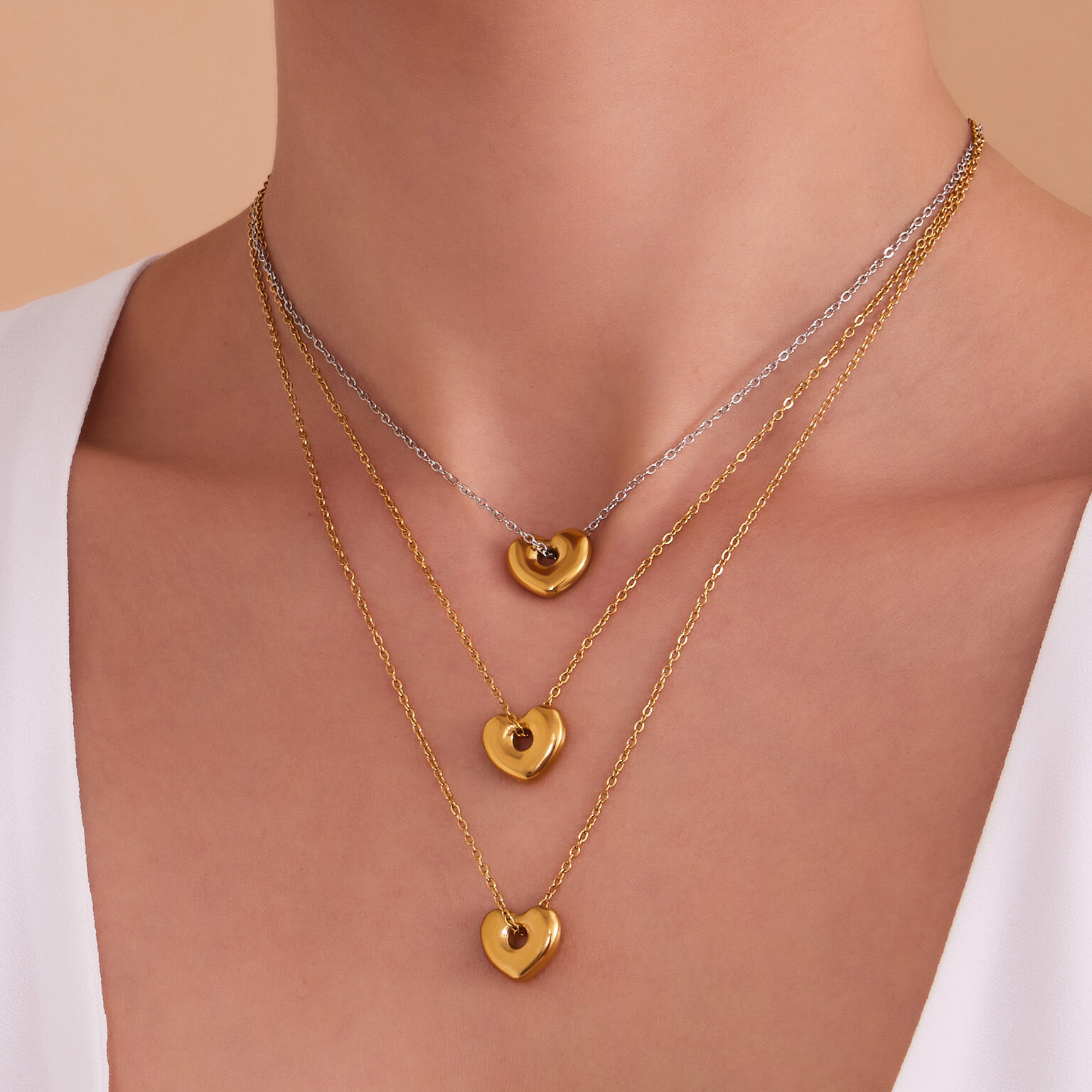 Minimalist Heart Mixed Gold&Silver Colors Stainless Steel Waterproof Women's Jewelry Sets h5 Picture3