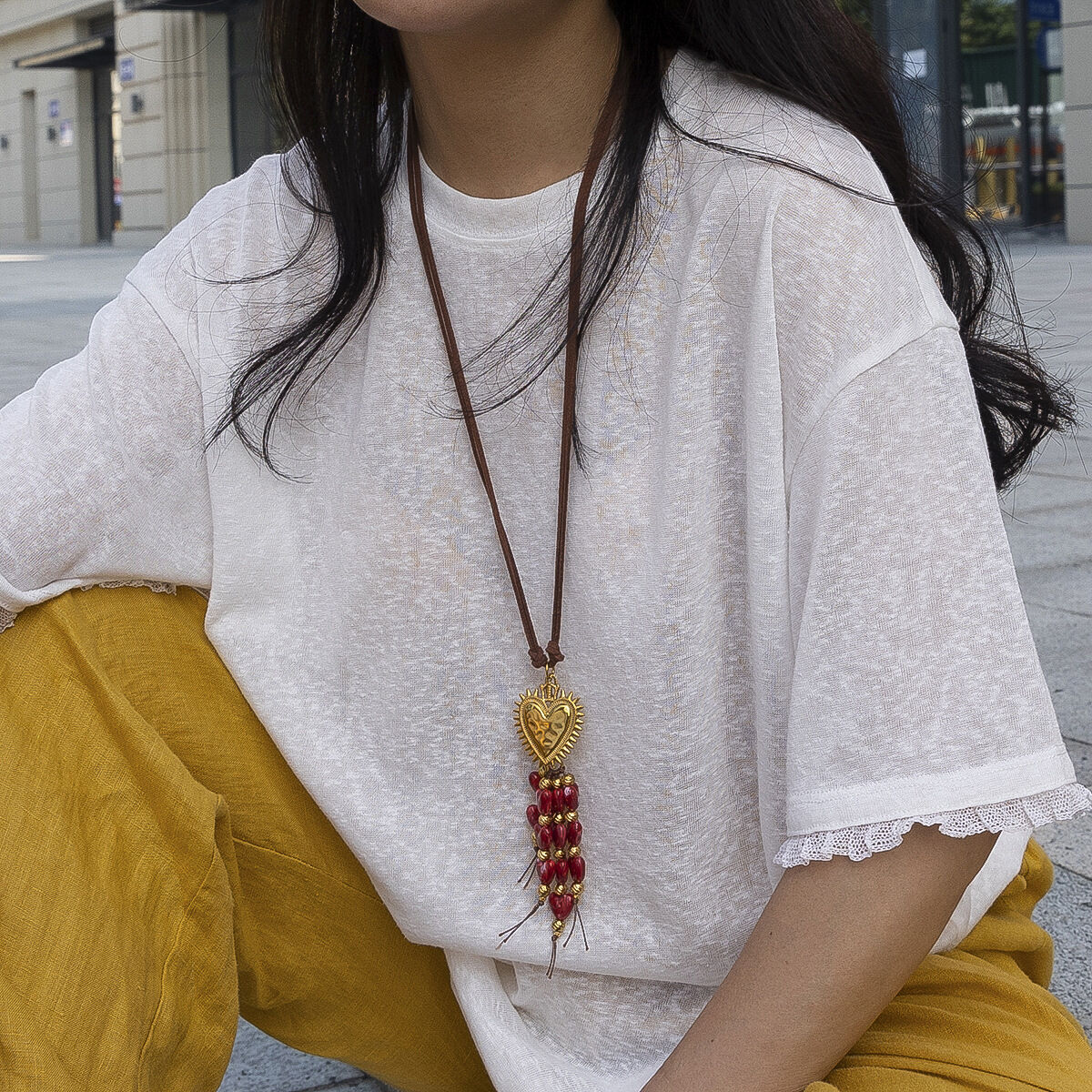 1 Piece Heart Acrylic Gold Color Long Necklace 2