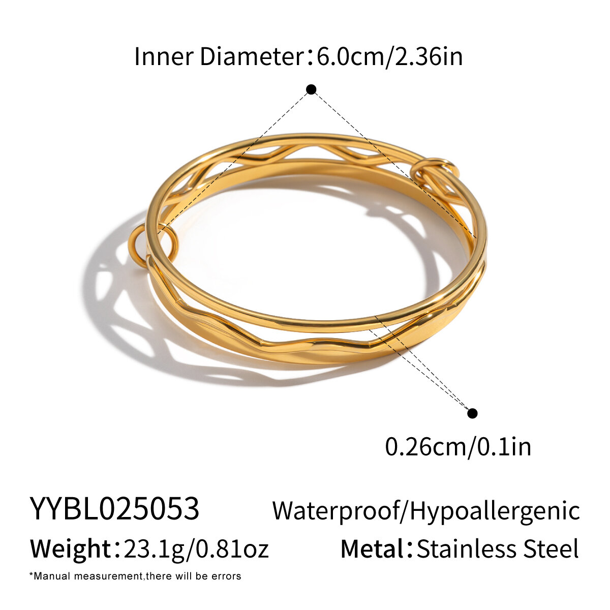 Circle Stainless Steel Waterproof Gold Color Bangles 
