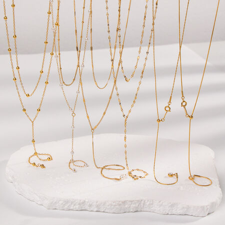 Y-shape Chain Stainless Steel Waterproof Gold Color Necklaces Set