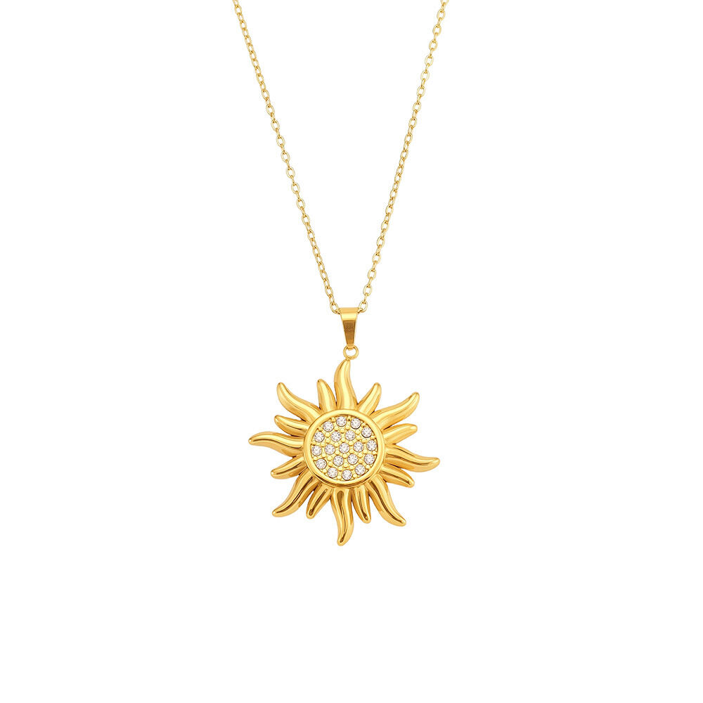 1 Piece Classic Sun Stainless Steel Waterproof Gold Color Zircon Women's Pendant Necklaces Picture5