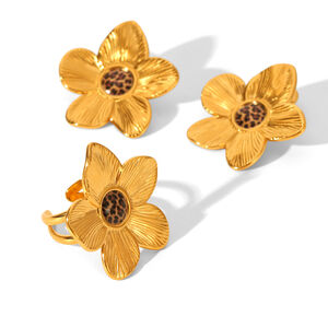 1 Paar Retro-Ohrringe aus Edelstahl mit Blumenmuster, wasserdicht, Leopardenmuster, goldfarben h5 Bild6