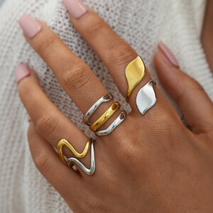 1 pezzo di anelli da donna in acciaio inossidabile color oro e argento misti h5 Immagine6