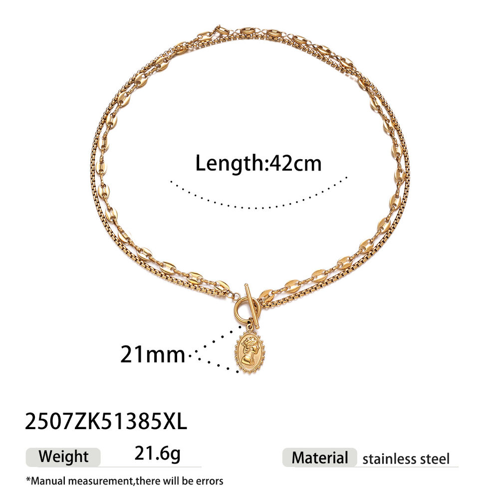 Collana a strati color oro impermeabile in acciaio inossidabile da 1 pezzo