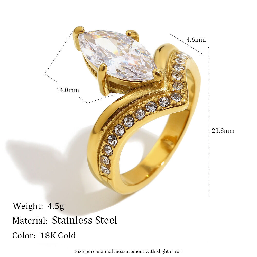 Anillo de acero inoxidable con circonitas cúbicas de lujo para mujer, forma irregular, resistente al agua, 1 pieza Imagen5