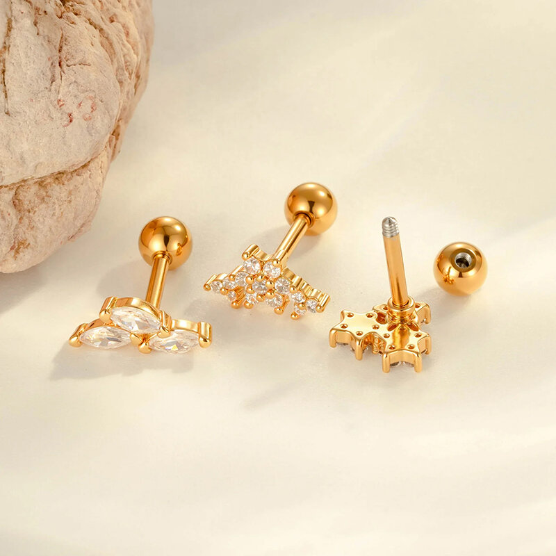 1 pezzo delicato fiore color rame oro zircone orecchini da donna piercing Immagine3