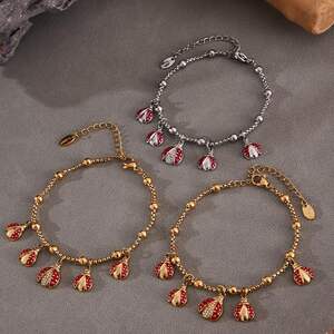Exquisite Beetle Stainless Steel Waterproof Gold Color Zircon Women's Jewelry Sets h5 Picture6