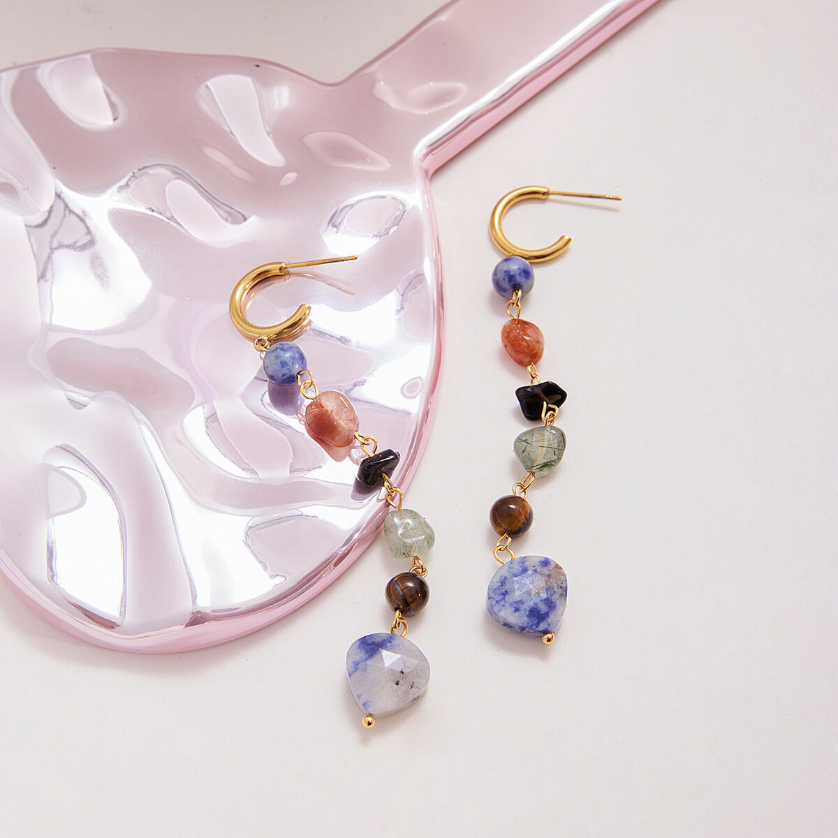 1 Piece Irregular Shape Natural Stone Stainless Steel Waterproof Women's Beads Earrings Picture4